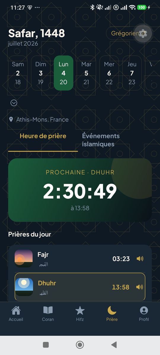 Prayer times in MuslimCompanion