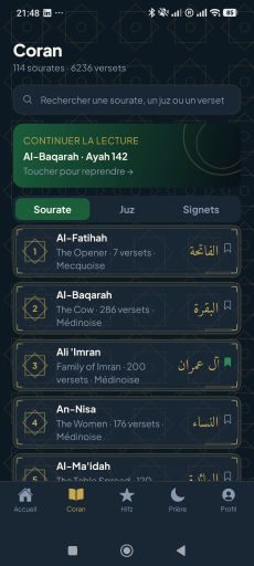 Qur'an reader screen in MuslimCompanion